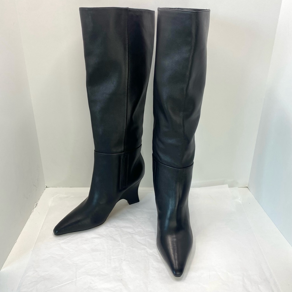 Sam Edelman Black Leather Knee-High Heeled Boots